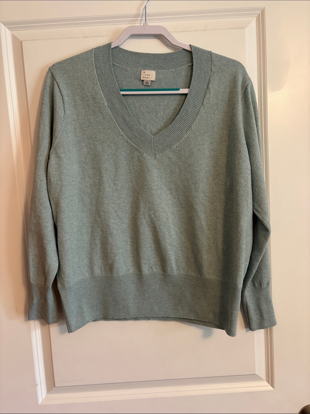 A New Day | Light Sage Green | V-Neck Sweater | Classic Winter Staple